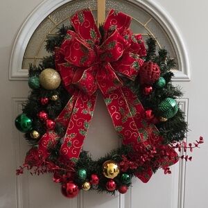 Handmade Festive Red and Green Holiday Wreath